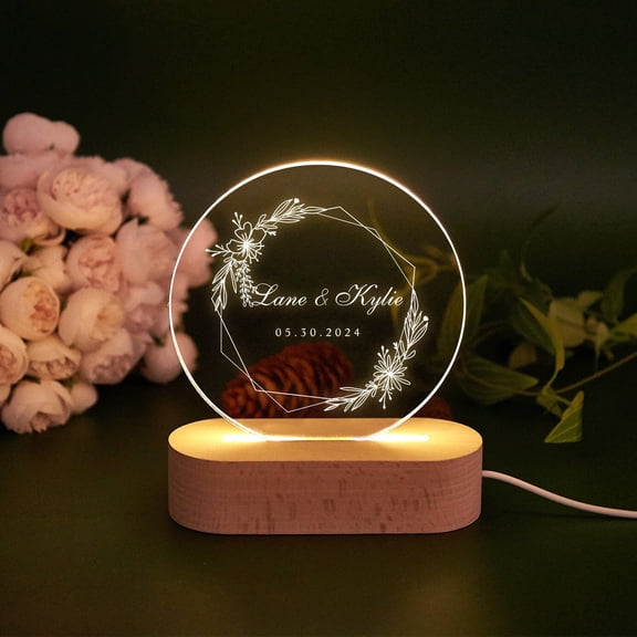 Custom Name Sign Text Custom Night Light Acrylic Plaque Wooden Base Valentine Engagement Gift For Her Home Decor