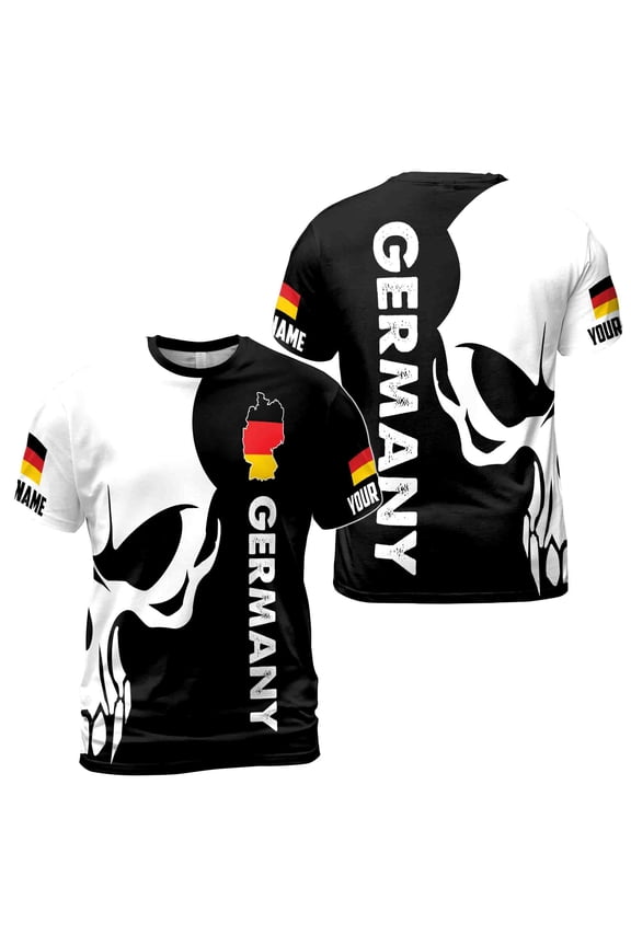 Custom Name Skull Germany Flag Germany Grunge Men's T-shirt S-5XL