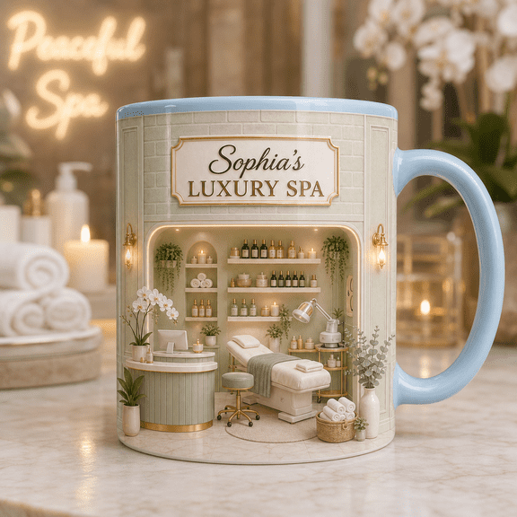 Custom Name Spa Owner Mug, Personalized 3D Effect Luxury Spa Shop Gift