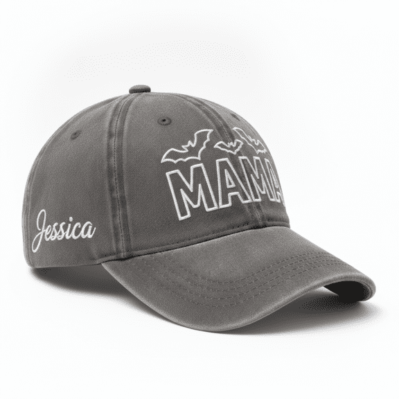 Custom Name Spooky Mama Bat Embroidered Hat, Personalized Halloween Baseball Cap, Gift for Mom Nana or Auntie