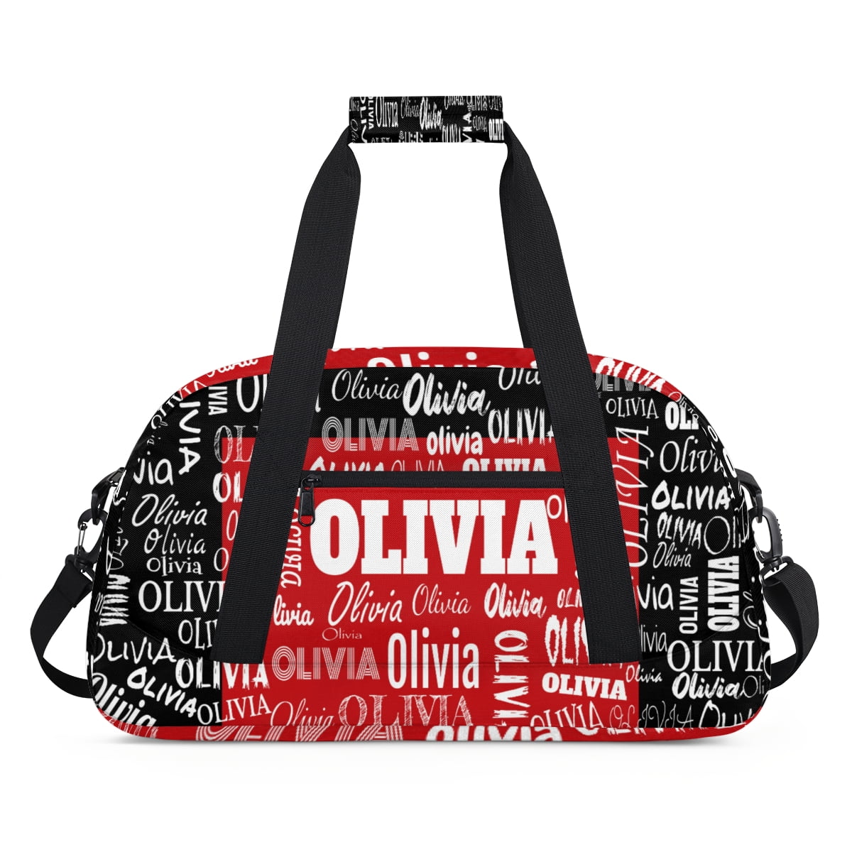 Custom Name Sports Gym Duffle Bag Kids Teens Boys Weekender Practice Bag, Black Red