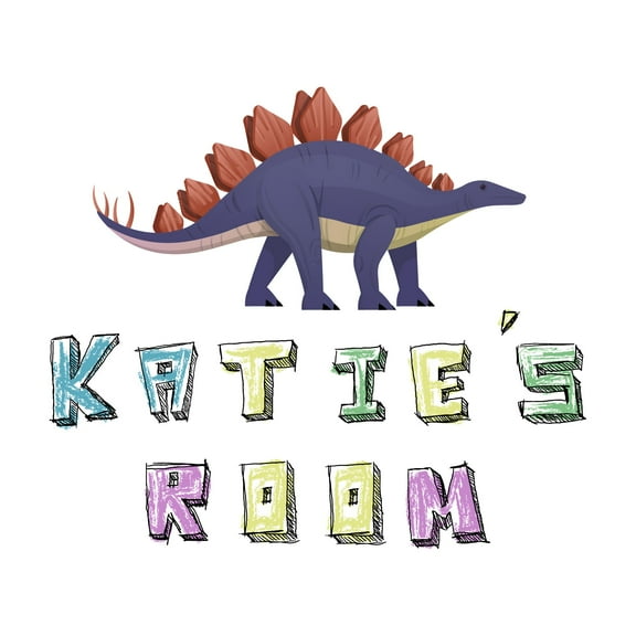 Custom Name Stegosaurus Plates Dinosaur ArtWall Decal Decoration Joyful Cartoon Cartoon Animals Decorating Ideas for Child's Bedroom Size: 10 In(W) x 9 In(H)