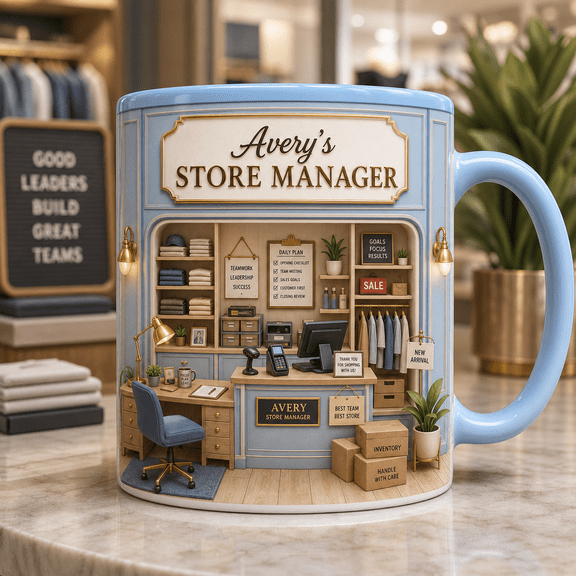 Custom Name Store Manager Mug, Personalized 3D Effect Store Office Mug Gift