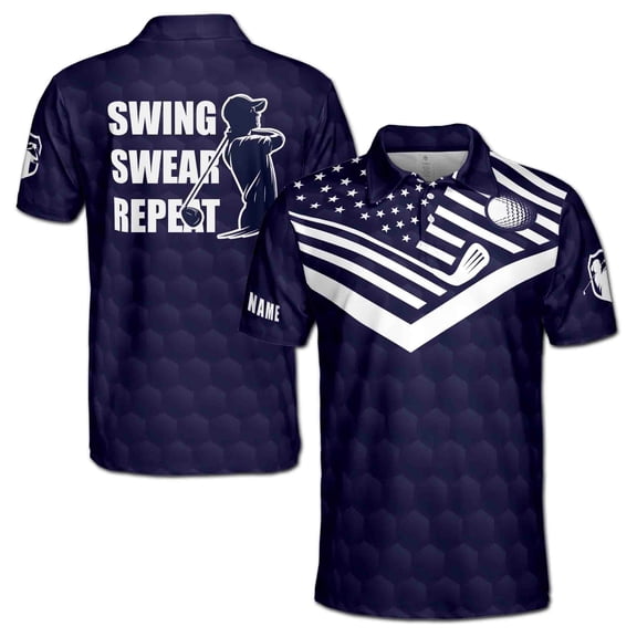 Custom Name Swing Swear Repeat Golf Lover Men's Polo Shirt S-5XL