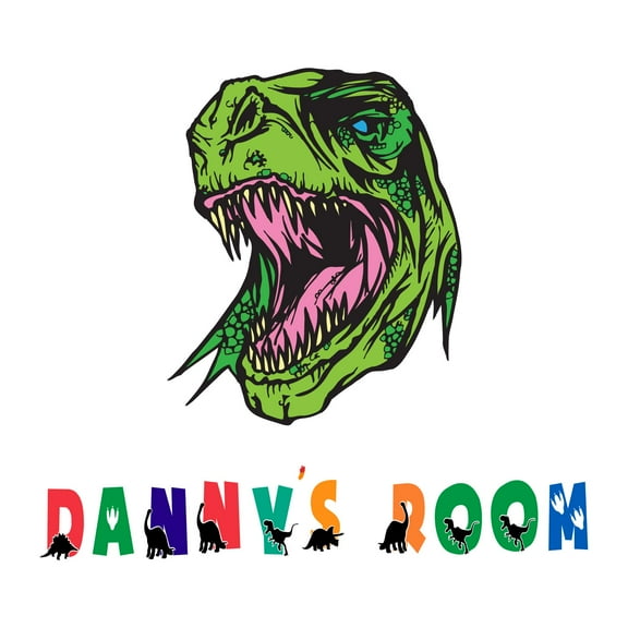 Custom Name T-Rex Dinosaur Head Wall ArtWall Decal Decoration Joyful Cartoon Cartoon Animals Decorating Ideas for Child's Bedroom Size: 10 In(W) x 9 In(H)