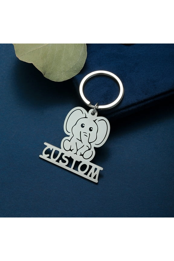 Custom Name Tag Keychain Personalized Engrave Letters Nameplate Keyring Stainless Steel Elephant Key Chain For Women Men