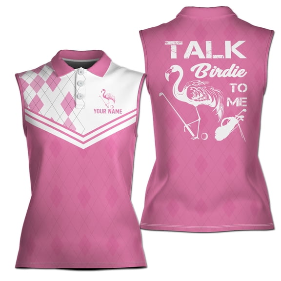 Custom Name Talk Birdie To Me Pink Argyle Women Sleeveless Polo XS-4XL