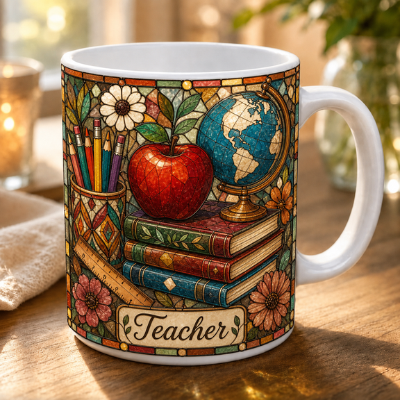 Custom Name Teacher Mug Boho Stained Glass Coffee Cup Back to School Gift