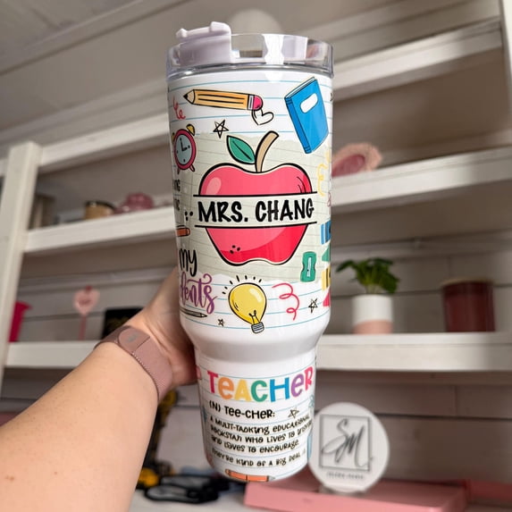Custom Name Teacher Tumbler: 40oz Insulated Stainless Steel Quencher