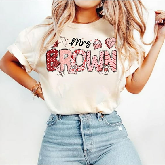 Custom Name Teacher Valentine T-Shirt, Colorful Pencil Valentine Shirt, Glitter Teacher Shirt, Personalized Teacher Gift Tee, Valentine’s Day Shirt for Teachers