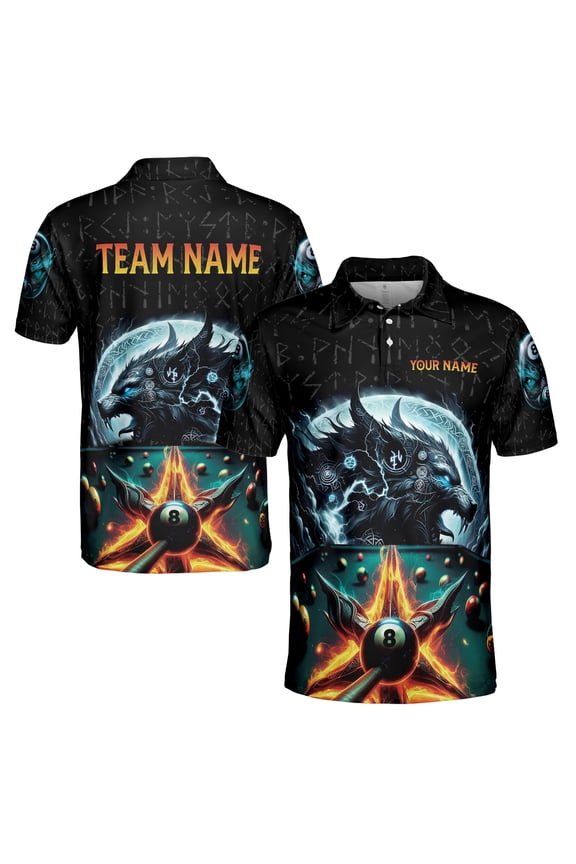 Custom Name Team Billiards Wolf Viking Pattern Men's Polo Shirt S-5XL