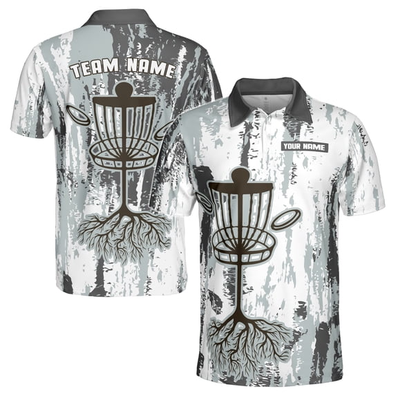 Custom Name Team Disc Golf Grunge White Gray Pattern Men's Polo Shirt S-5XL