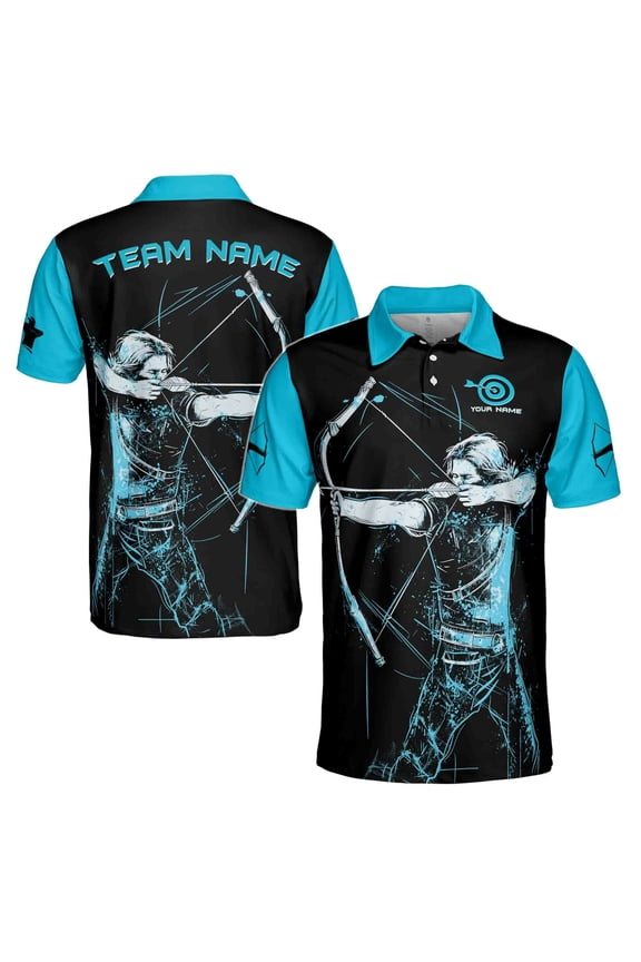 Custom Name Team Name Blue Archery Pattern Men's Polo Shirt S-5XL