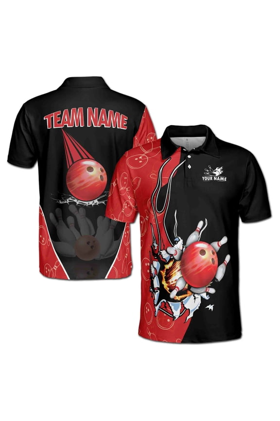 Custom Name Team Name Bowling Ball Men's Polo Shirt S-5XL