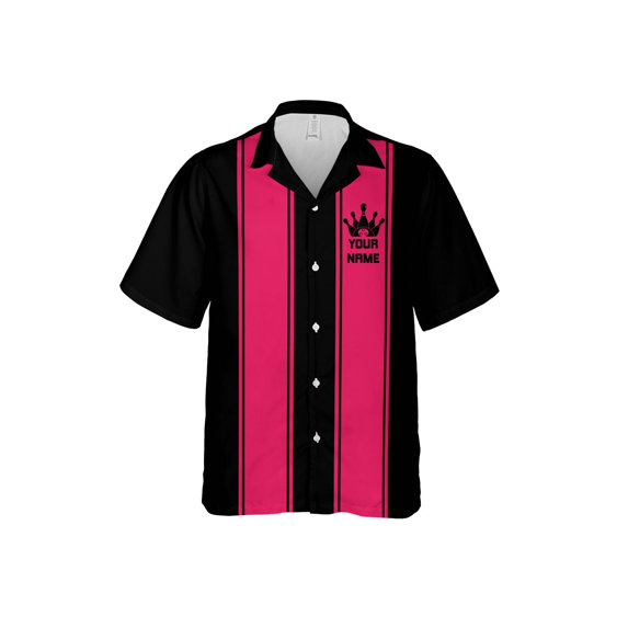 Custom Name Team Name Bowling Hawaiian Shirts for Men and Women, Bowling Hawaii Shirts for Team Bowling, Bowling fan Gift (Pink, 3XL)