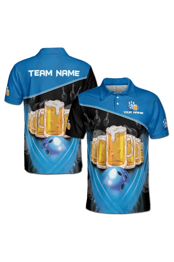 Custom Name Team Name Funny Beer Bowling Ball Men's Polo Shirt S-5XL