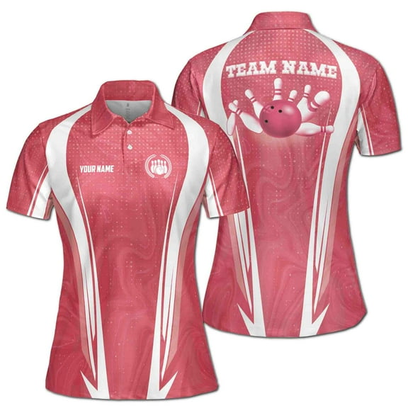 Custom Name Team Name Pink Bowling Ball Grunge Women's Polo Shirt S-5XL