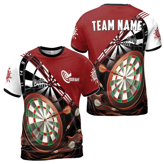 Custom Name Team Name Red Black Darts Arrows Darts Team Men's 3D T-Shirt S-5XL