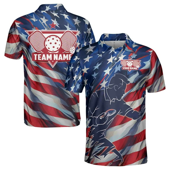 Custom Name Team Name Retro American Pickleball Men's Polo Shirt S-5XL