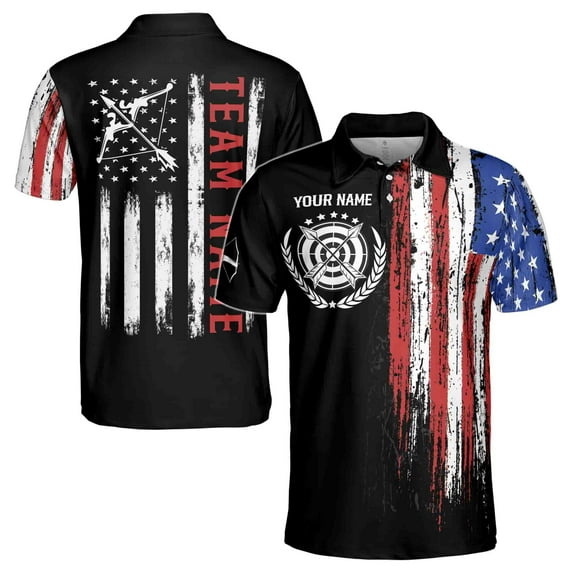 Custom Name Team Name Vintage American Flag Archery Men's Polo Shirt S-5XL