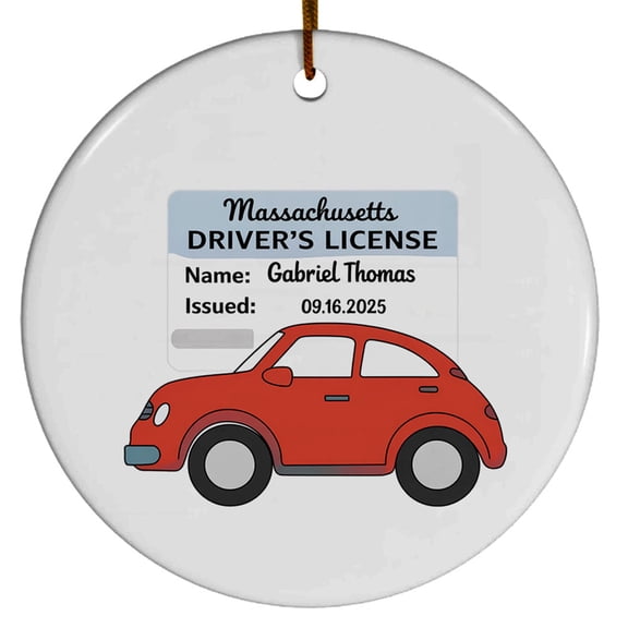 Custom Name Text Driver's License Christmas Ornament for -, Text & Date - Congrats New Driver Gift 2025, Circle Christmas Ornament, Ornament Christmas Gift