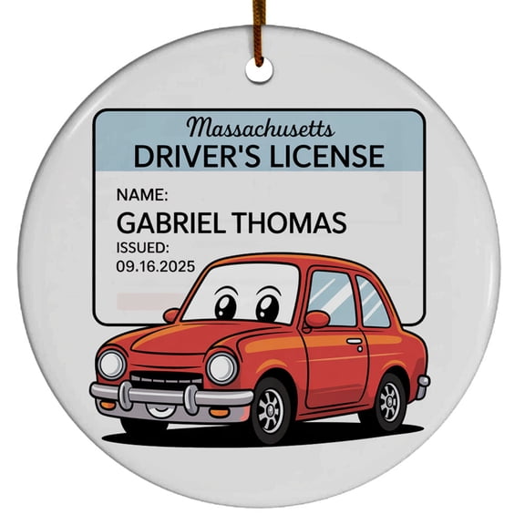 Custom Name Text Driver's License Christmas Ornament for -, Text & Date - Congrats New Driver Gift 2025, Circle Christmas Ornament, Xmas 2025 Keepsake, Special Gift