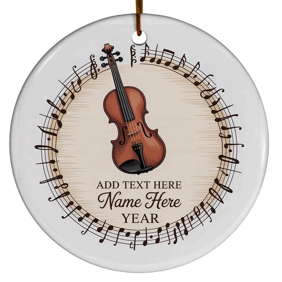 Custom Name Text Musical Instrument Christmas Ornament for Violin Lovers - Text/Year/Name Violinist 2025 Xmas Gift Players, Circle Christmas Ornament, Christmas 2025 Ornament