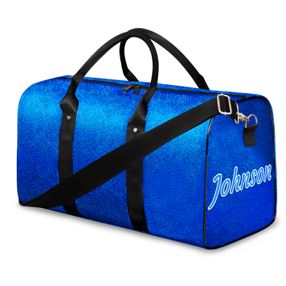 Custom Name Travel Duffel Bag, PU Leather Carry-On Bag, 18.1x10x8.9 Inch Foldable Gym Bag with Removable Shoulder Strap, Multi-Functional Overnight Sports Bag (Blue)