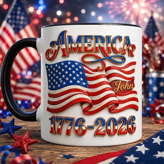 Custom Name USA 250 Years Mug, 1776–2026 Patriotic Coffee Cup Gift for Americans