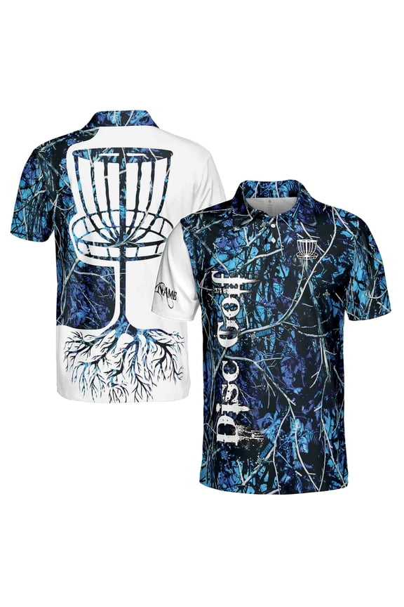 Custom Name Undertow Mystic Blue Jungle Disc Golf Men's Polo Shirt S-5XL