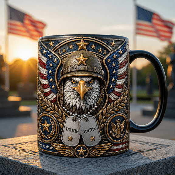 Custom Name Veteran Ceramic Coffee Mug, Service Branch Gift for Proudly Served Military