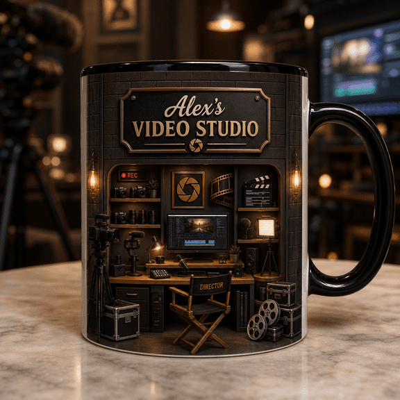 Custom Name Videographer Ceramic Mugs, Personalized Video Studio Gift