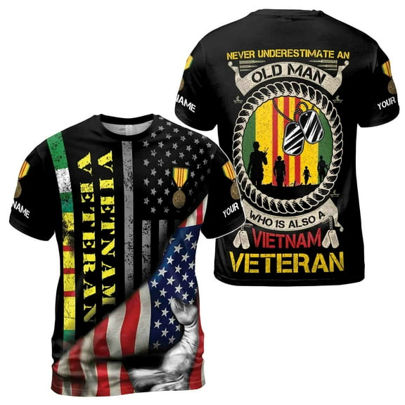 Custom Name Vietnam Veteran War U.S Army Proud American Flag Vet 3D T-shirt