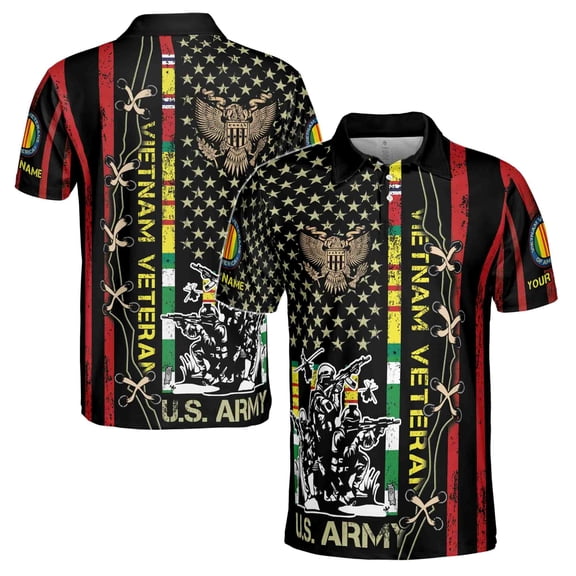 Custom Name Vietnam Veteran War U.S Army Proud Vet Men's Polo Shirt S-5XL