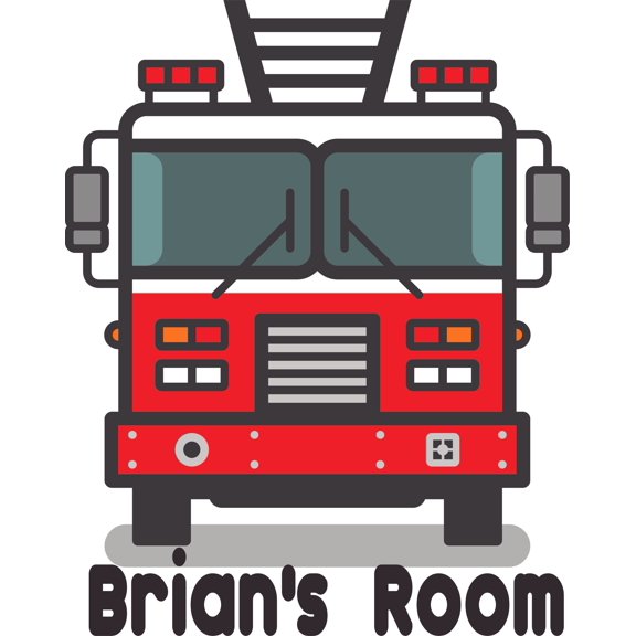 Custom Name Vinyl Wall Decal for Home - Fire Truck Fireman Engine Firehouse Cute Wall Decal Bedroom Living Room Entry - Personalized Text Removable High Tact - Size: 40 In x 40 In