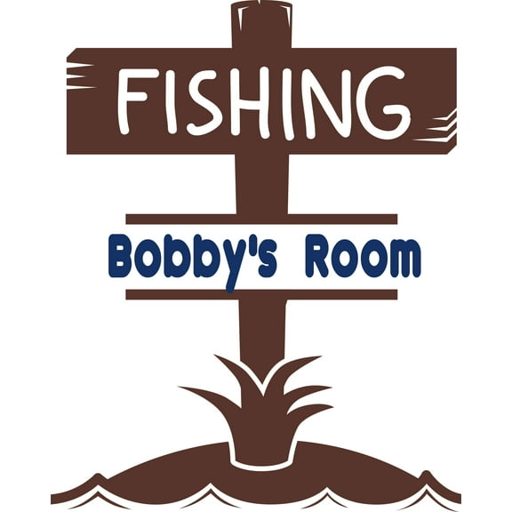 Custom Name Vinyl Wall Decal for Home - Fishing Sign Hook Fish Pole Bait Cute Wall Décor Bedroom Living Room Entry - Personalized Text Removable High Tact - Size: 30 In x 18 In