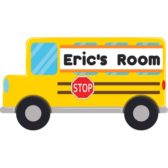 Custom Name Vinyl Wall Decal for Home - School Bus Kids Stop Sign Driver Cute Wall Decal Bedroom Living Room Entry - Personalized Text Removable High Tact - Size: 18 In x 30 In