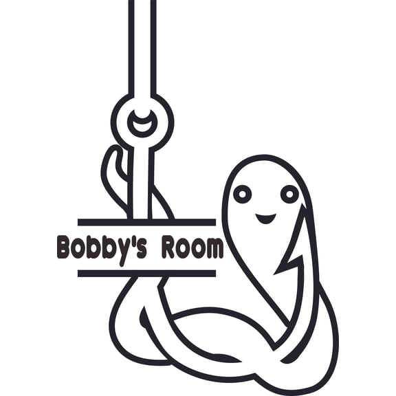 Custom Name Vinyl Wall Decal for Home - Smiling Worm Hook Fish Pole Bait Cute Wall Décor Bedroom Living Room Entry - Personalized Text Removable High Tact - Size: 20 In x 12 In