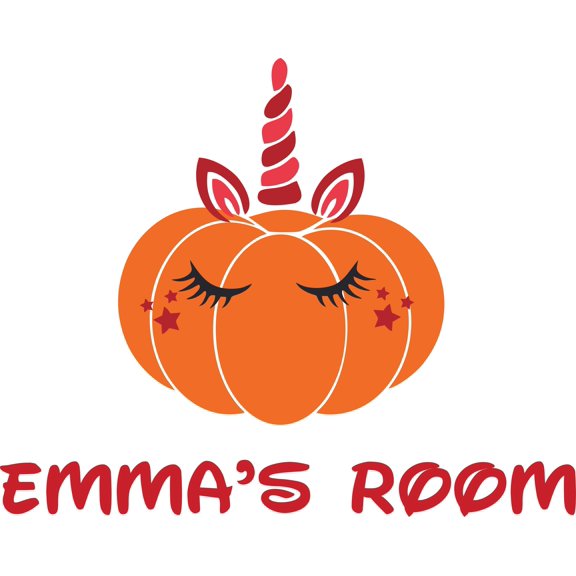 Custom Name Vinyl Wall Decal for Home - Unicorn Pumpkin Cute Sparkle Cute Wall Decal Bedroom Living Room Entry - Personalized Text Removable High Tact - Size: 18 In x 30 In