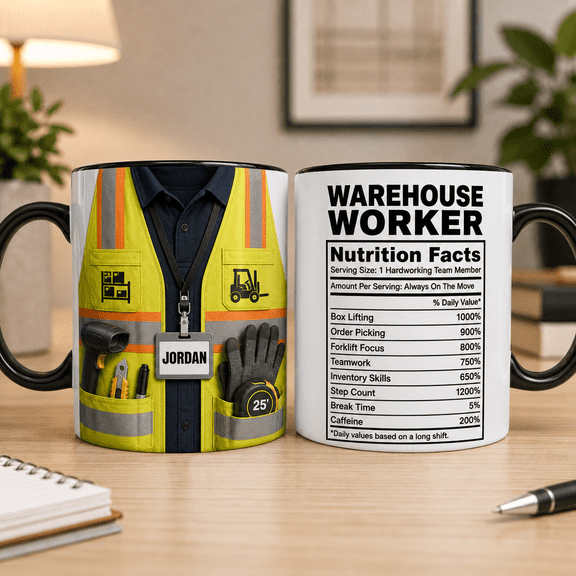 Custom Name Warehouse Worker Mugs, Personalized Ceramic Nutrition Facts Gift