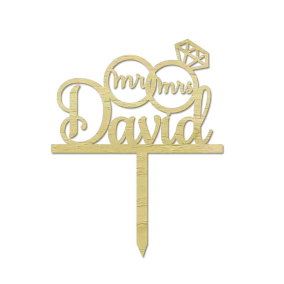 Custom Name Wedding Cake Topper Personalized Wooden Rustic cake Topper With Rings Cake Decoration 7"-8" Inches Wide