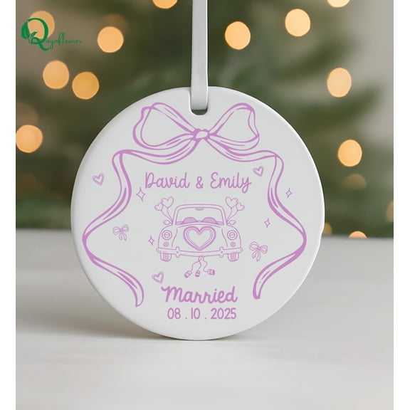 Custom Name Wedding Christmas Ornament - Just Married Tree Decoration with Couple Names & Date, Personalized Keepsake Gift