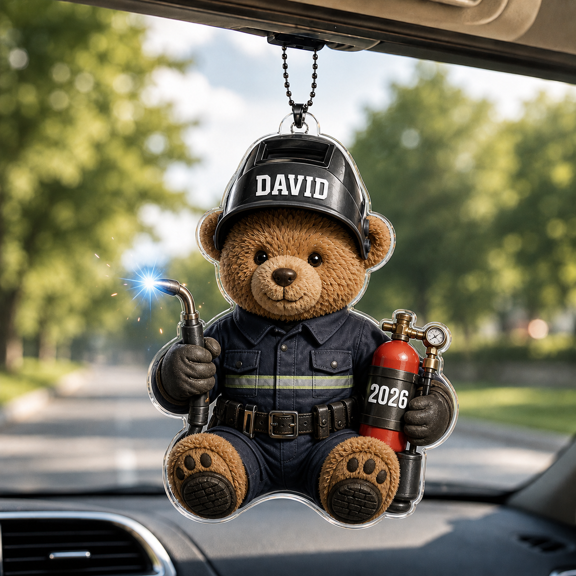 Custom Name Welder Acrylic Ornament Personalized Teddy Bear Welding Worker Gift