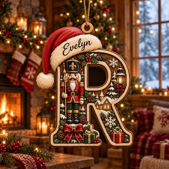 Custom Name Wooden Ornament, Nutcracker Snowflake Christmas Tree Hanging Gift