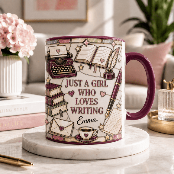 Custom Name Writer 3D Effect Mug, Personalized Writing Desk Gift for Authors