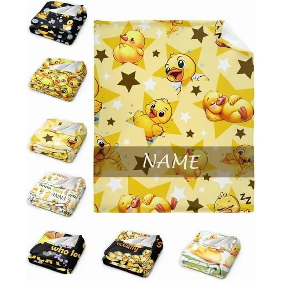 Custom Name Yellow Star Ducks Adult Duck Blanket Kids Funny Blanket Suitable for Bedroom Bed Sofa Crib Couch Chair Outdoor All Season Items That Yellow Duck Lovers Will Love 50"x40"for Kid