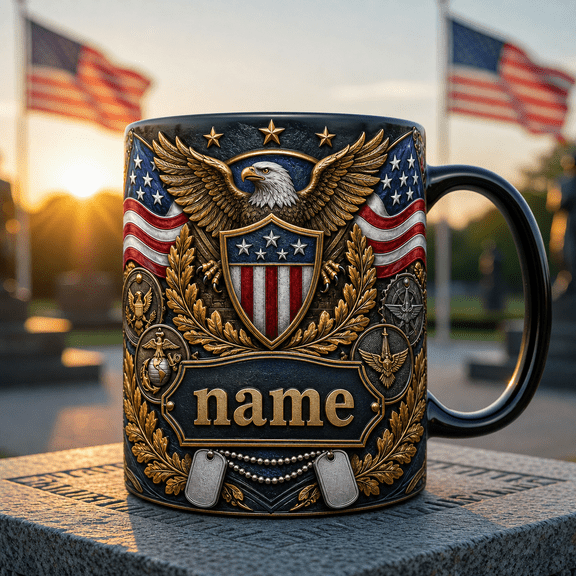 Custom Name and Branch Veteran Mug, Personalized Ceramic Coffee Mug Patriotic Gift