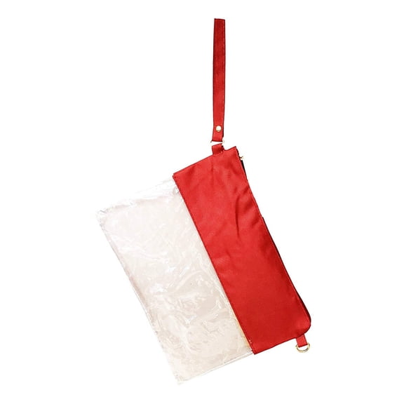 Custom Name or Monogram NFL Approved Stadium Clear Zip Wristlet Pouch Clutch - 8.5 x 11 inch Red