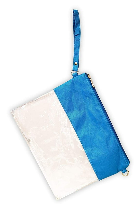 Custom Name or Monogram NFL Approved Stadium Clear Zip Wristlet Pouch Clutch - 8.5 x 11 inch Royal