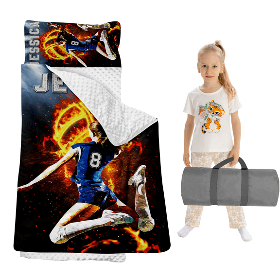 Custom Nap Mat for Toddler Boys and Girls, Sleeping Bag with Pillow and Blanket for Preschool, Sleeping Mat for 3-15 Years, Cozy Nap Mat Set for Daycare, Back to School Gift, Volleyball Sports